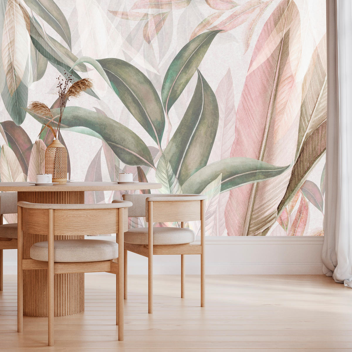 FOTOTAPETE für Wohnzimmer Empfindlich Pastell Bananenblätter 400x280 - Beige/Rosa, Papier (400/280cm) - Muralo