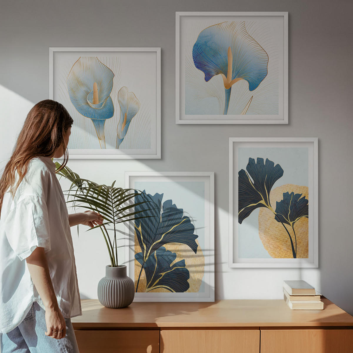WANDBILDER 4er-Set - 50x50 cm & 40x60 cm Weißer Rahmen - Zitronenweinporträt Kahlo - Weiß, Kunststoff (50/50cm) - ArtPrintCave