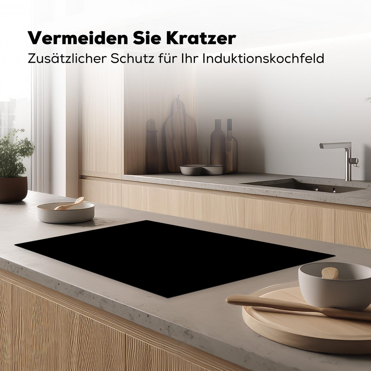 HERDABDECKPLATTE Schwarz - Einfarbig 80x52 cm - Schwarz, Kunststoff (80.2/0.2/52.2cm) - MuchoWow