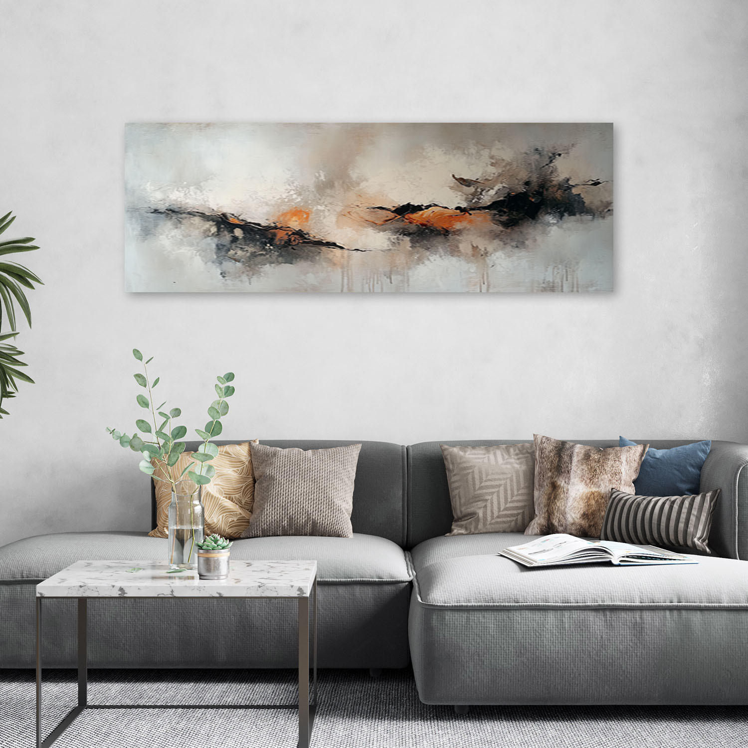 LEINWANDBILD Industrielle Farbexplosion-Abstraktion 90x30cm - Grau, Textil (90/30cm) - Feeby