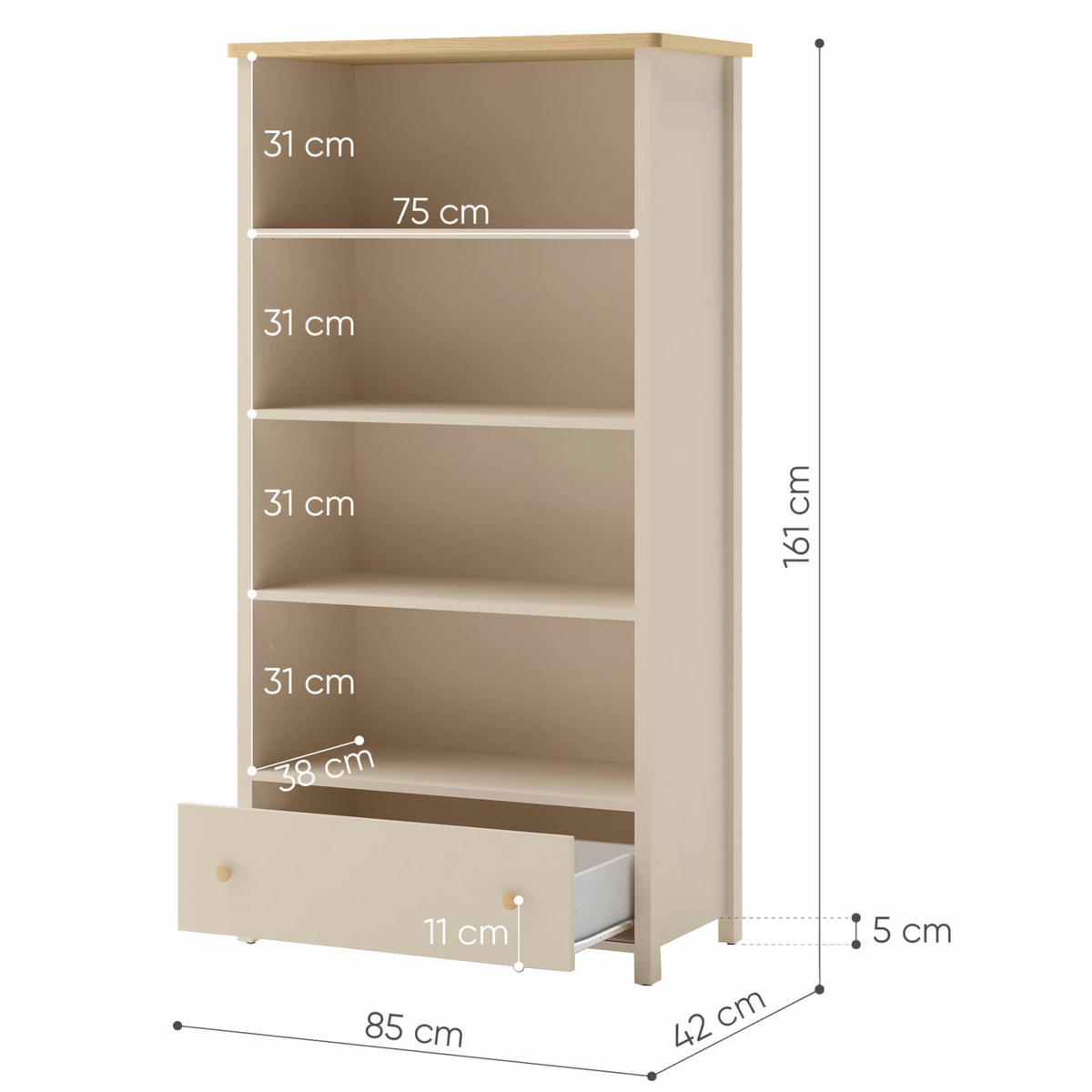 STANDREGAL STORY 2 - Eichefarben/Beige, Holzwerkstoff (85/171/42cm) - Meblini