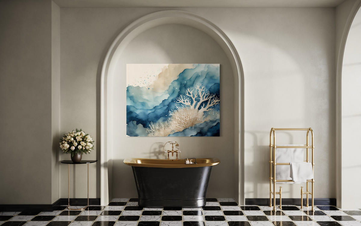 WANDBILD meer aquarell abstraktion - Blau, Textil (60/40cm) - Feeby