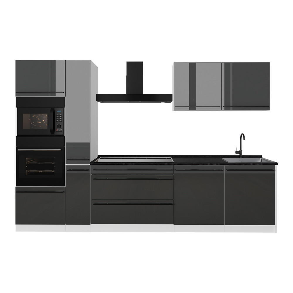 KUCHYNKA R-Line, Antracit vysoký lesk/biely, 310 cm antrasiitti työtaso - biela/antracitová, kompozitné drevo (310/206.8/60cm) - Vicco