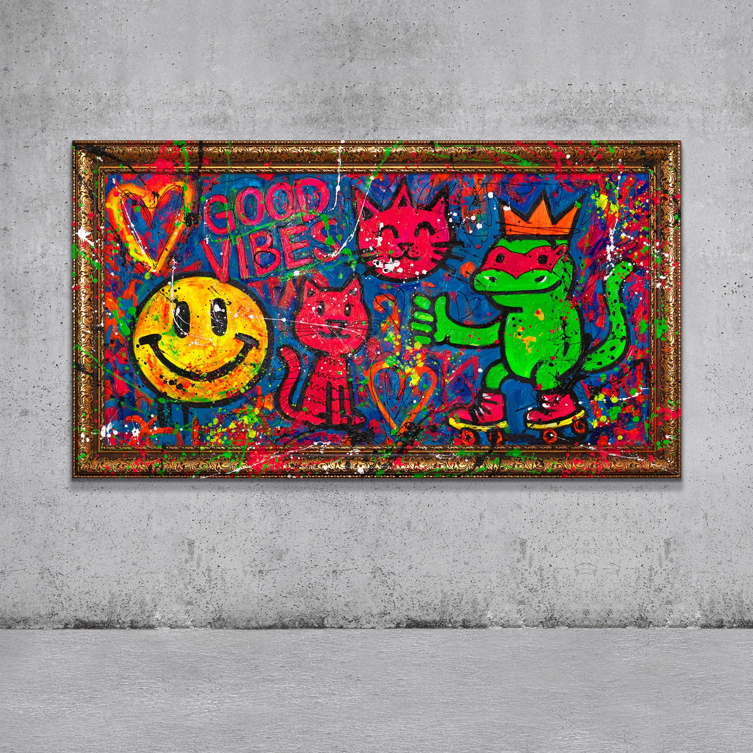 GEMÄLDE Rollschuhe und Freude Schattenfugenrahmen Gold 160x80 cm - Goldfarben, Holz (160/80cm) - YS-art gallery