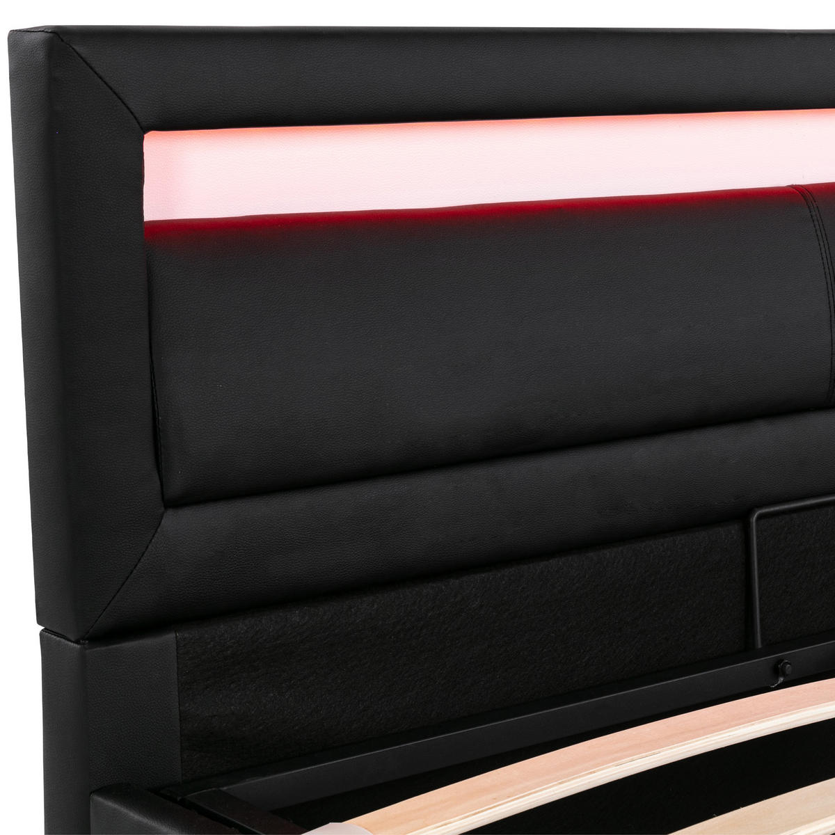 STAURRAUMBETT 140/190 cm DE-03018, mit LED-Beleuchtung und Bettkasten, in Schwarz - Schwarz, Metall (140/190cm) - ComfortXL