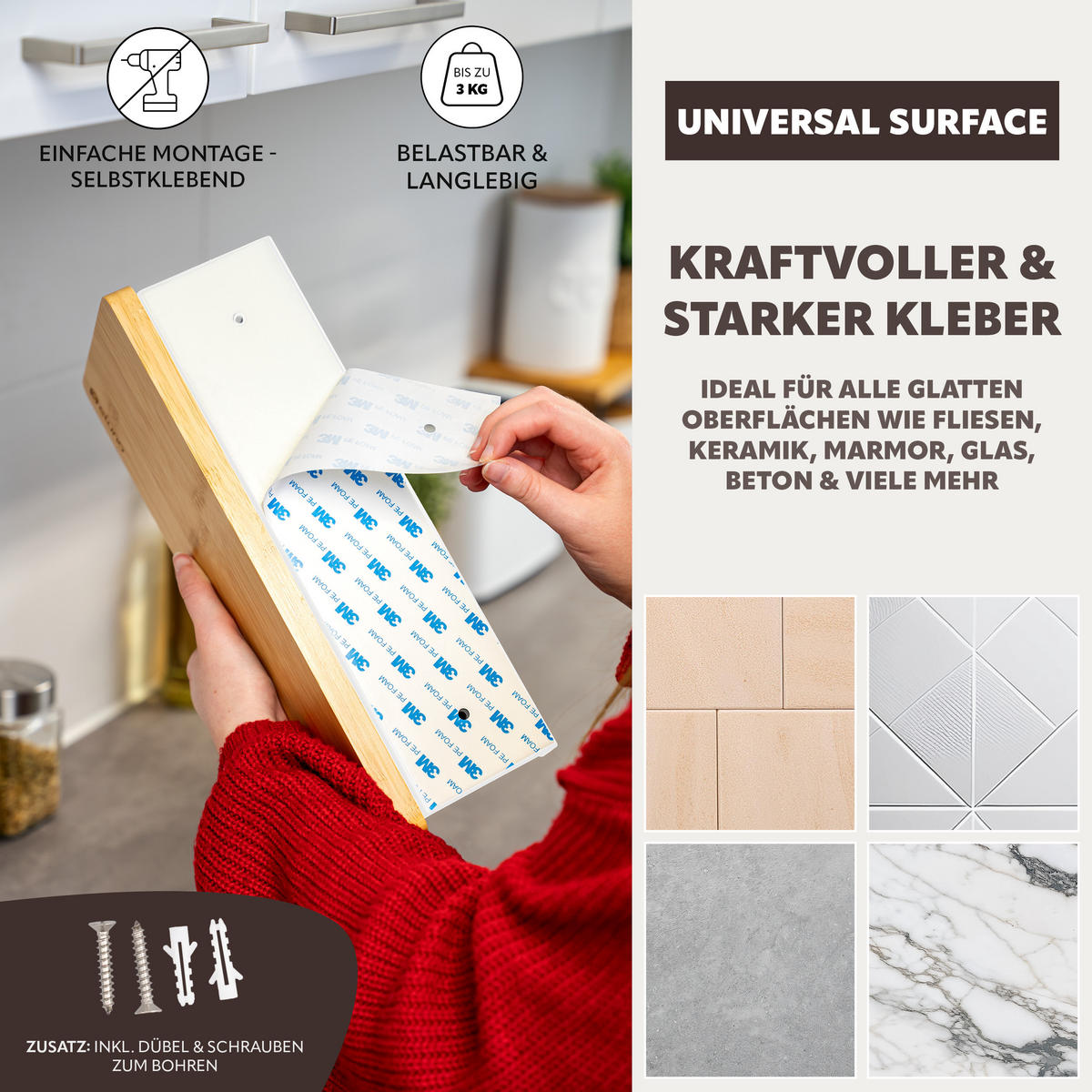 KÜCHENROLLENHALTER mit Bambusablage - Weiß, Metall (32/9.5/13cm) - eluno