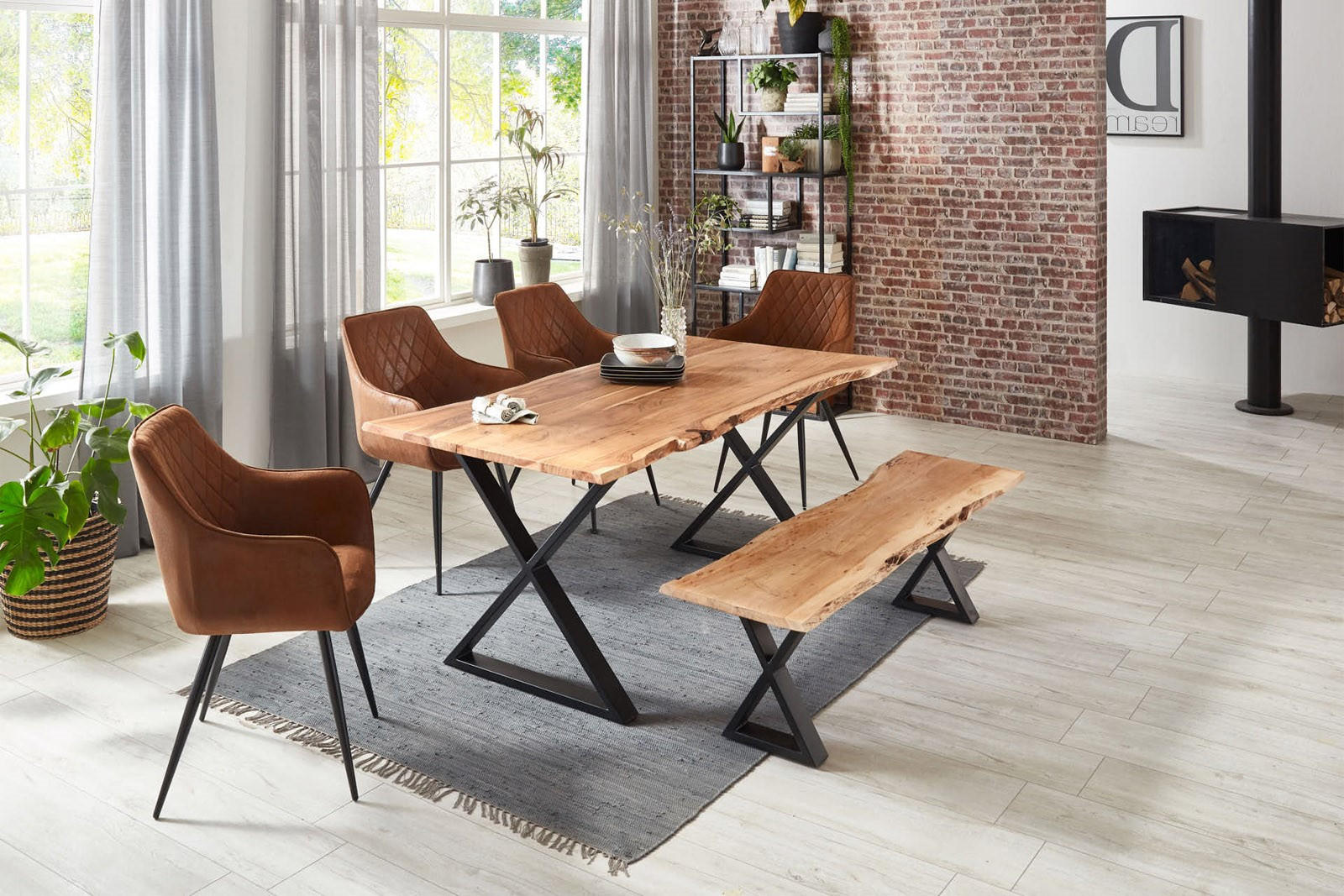 ESSTISCH KASIMIR - Beige/Schwarz, Holz/Metall (100/260/77cm) - SAM