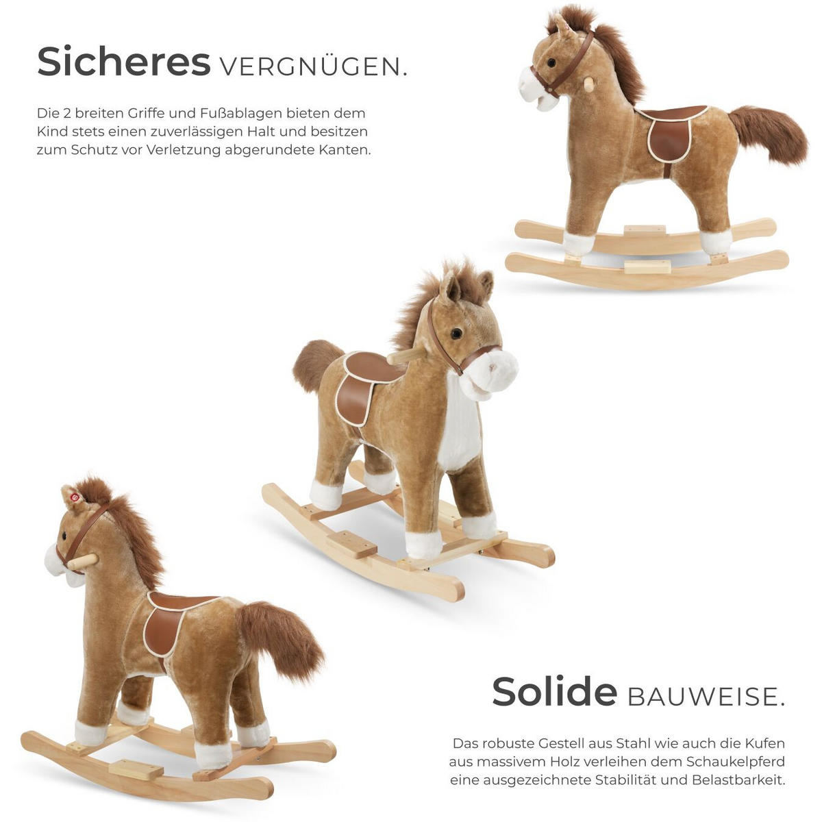 SCHAUKELPFERD ,massive Holzkufen, ab 24 Monaten geeignet,braun - Braun, Textil (31/61/65cm) - tectake