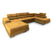 WOHNLANDSCHAFT CASONE R-S Gelb Velours-Stoff mit Schlaffunktion - Gelb, Holz (345/90/202cm) - MASSENO