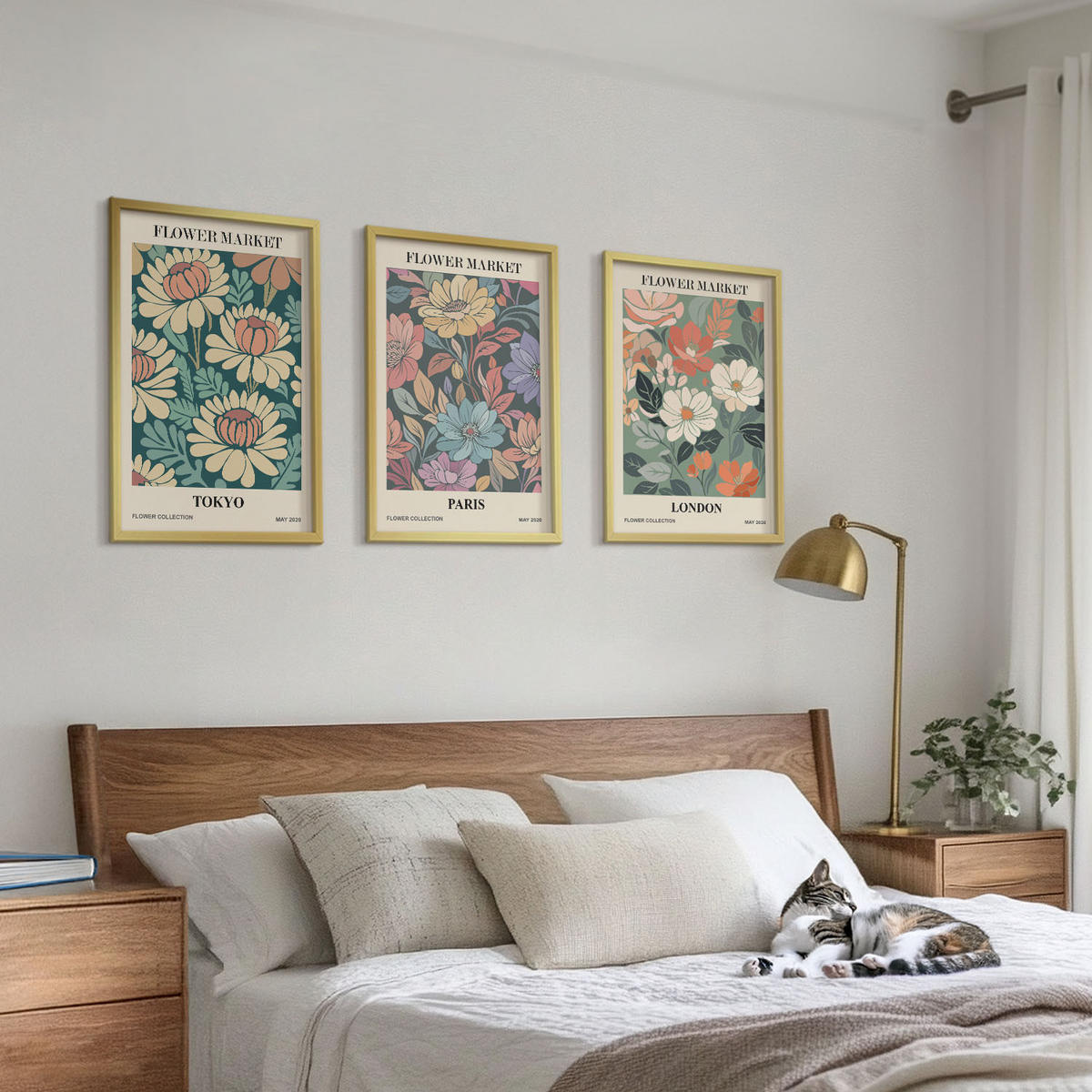WANDBILDER 3er Set - 40x60 cm Goldrahmen - Blumenposter Tokio Paris London - Goldfarben, Kunststoff (40/60cm) - ArtPrintCave