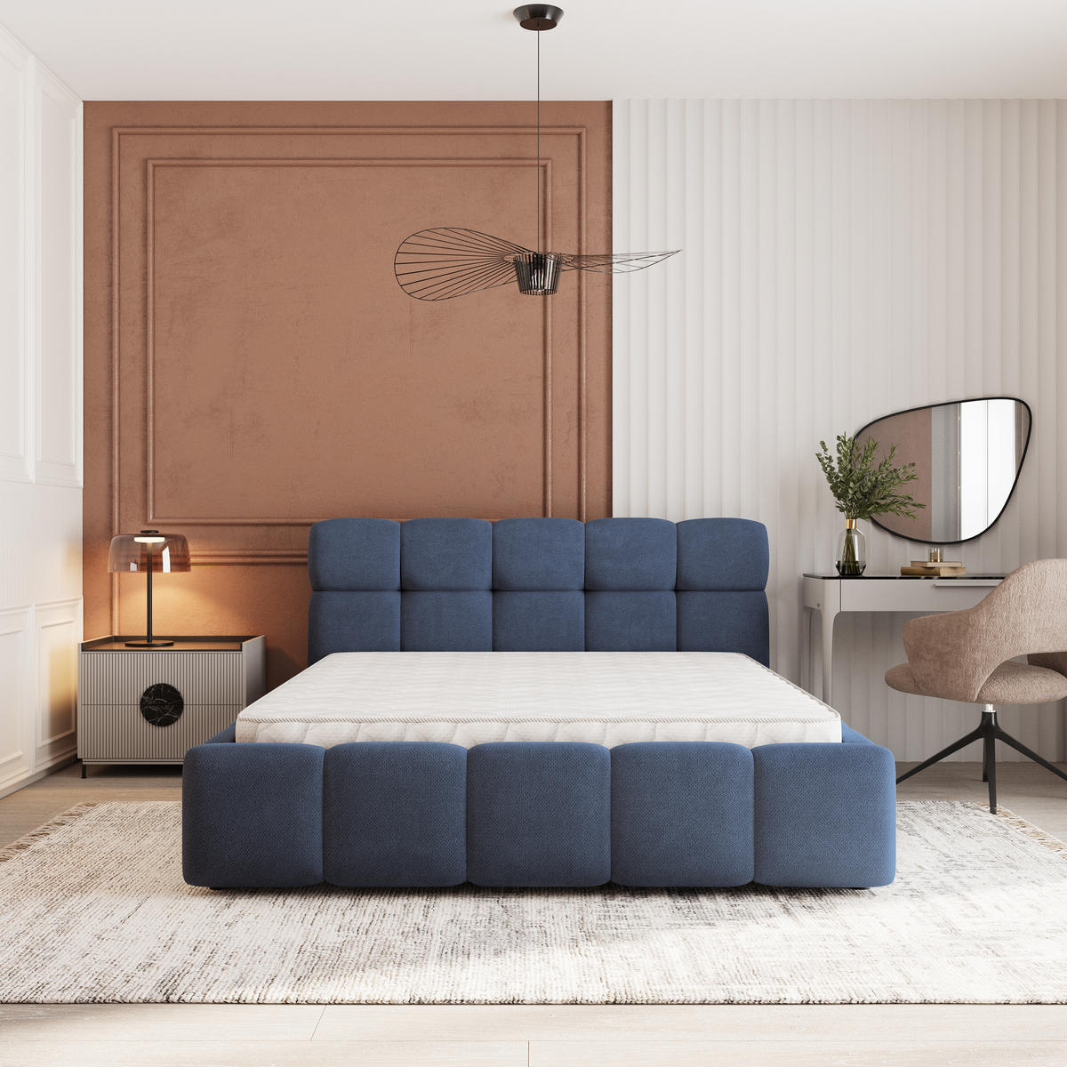 POLSTERBETT FARU SR 160x200 cm mit Bettkästen - Blau - Blau, Holz (160/200cm) - MASSENO