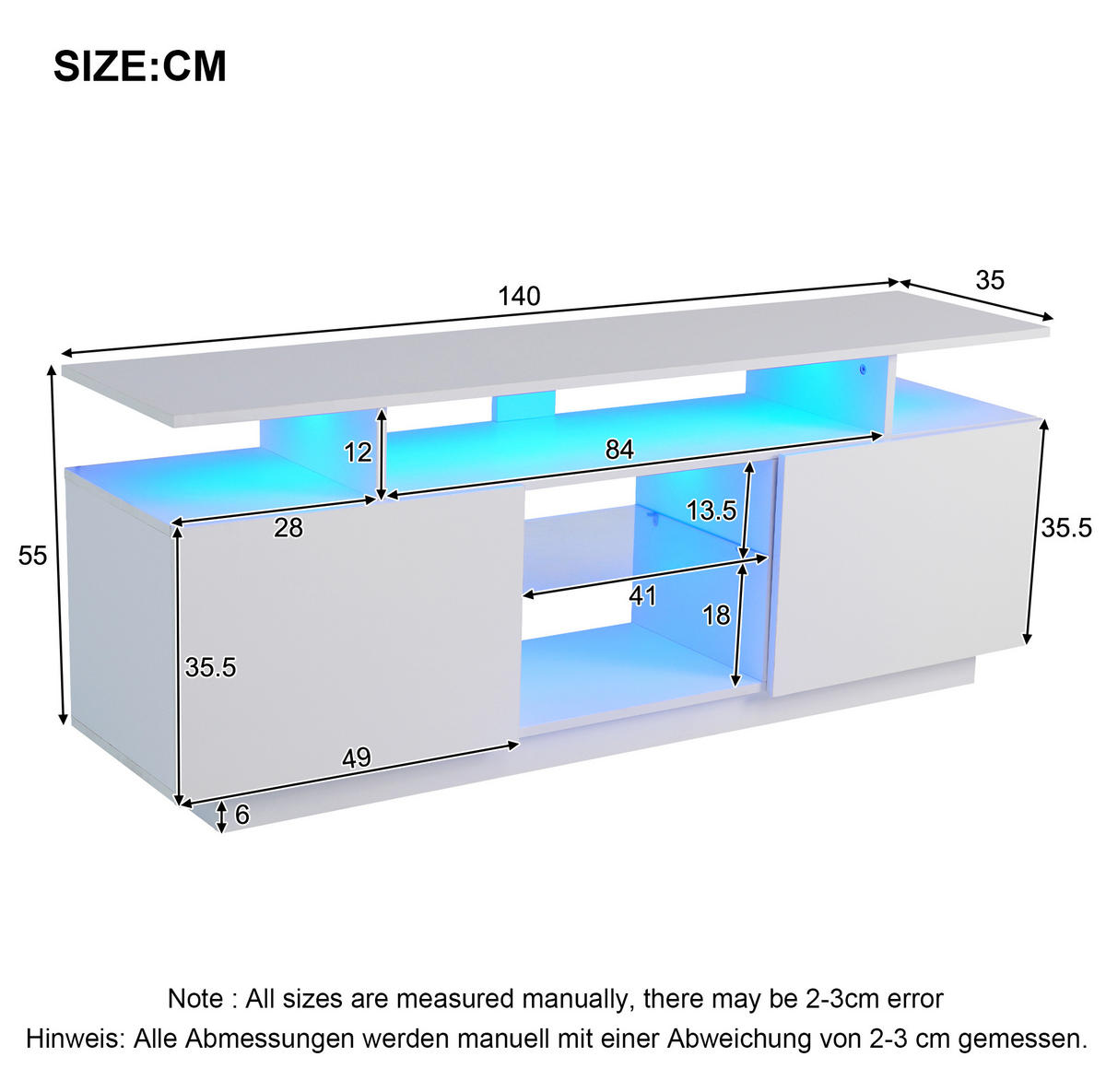 TV-ELEMENT mit LED-Beleuchtung 140 x 35 x 55 cm Weiß - Weiß, Holzwerkstoff (35/55/140cm) - Beauniv