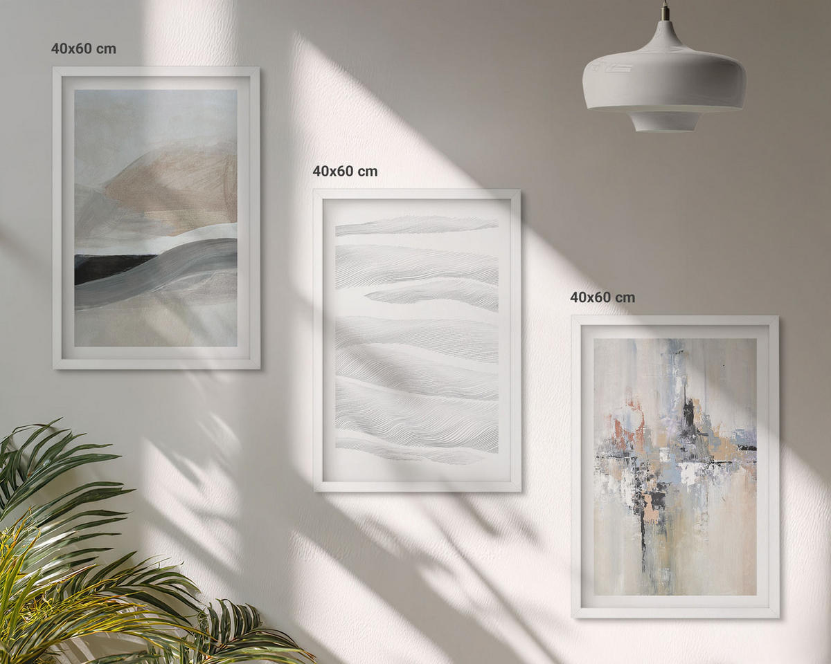 BILDER SET 3er Set - 40x60 cm Weißer Rahmen - Abstrakte Erdmuster - Weiß, Kunststoff (40/60cm) - TULUP