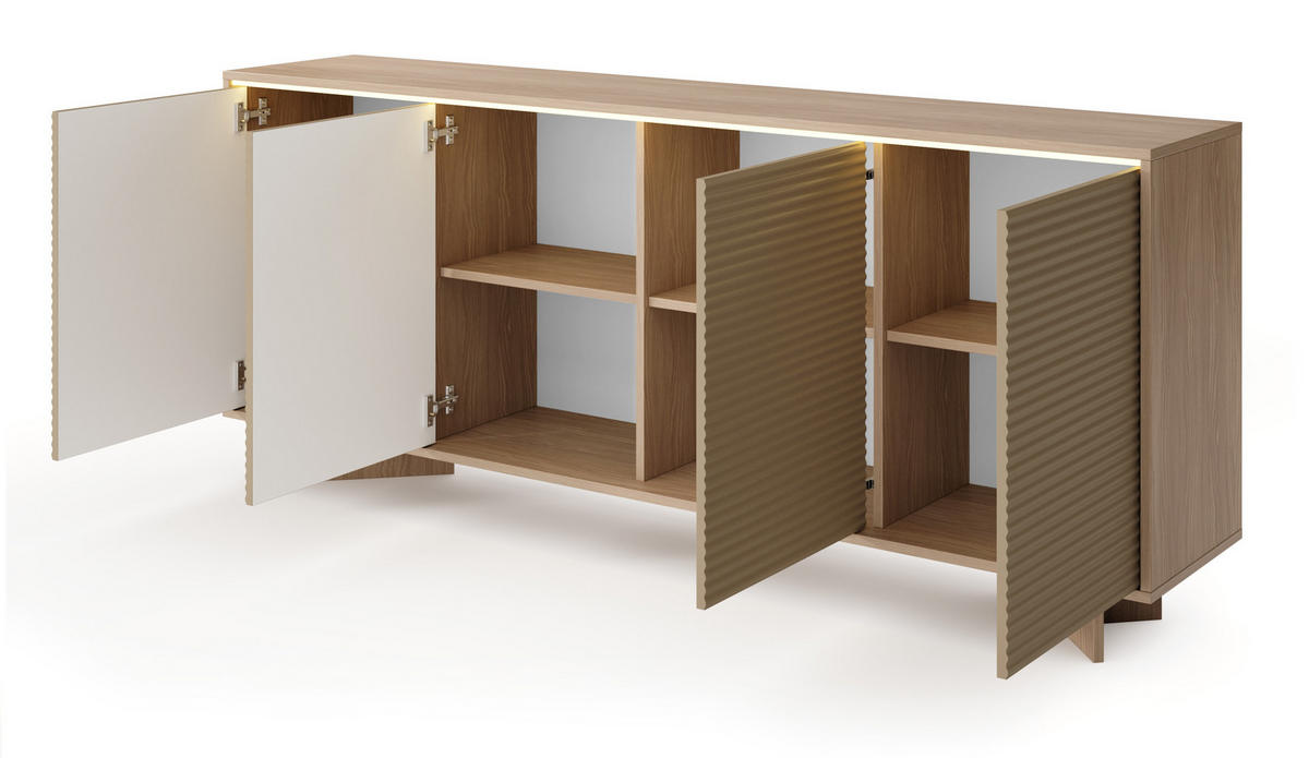 KOMMODE 204 cm Spirit Spirit mit LED, 4 Türen, Cappuccino - Eichefarben/Cappuccino, Holz (204/84/40cm) - Emporius