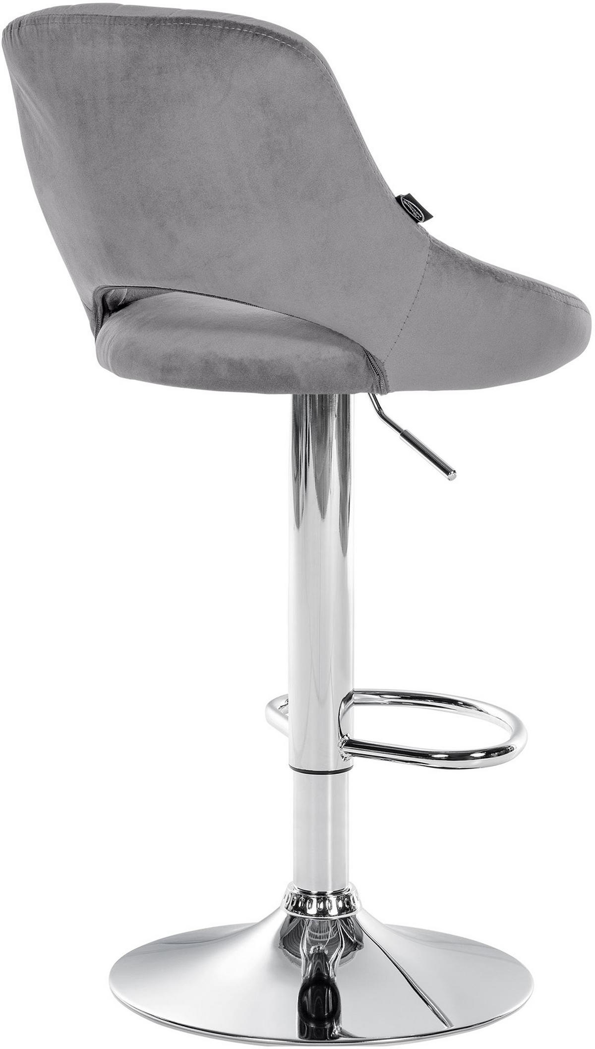 BARHOCKER Milos Samt chrom dunkelgrau - Chromfarben/Grau, Textil/Metall (47/106/48cm) - TPFLiving