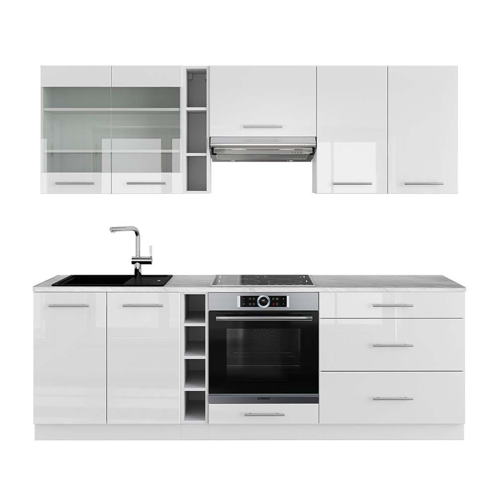 KÜCHENZEILE Fame-Line Weiß Hochglanz/Weiß 235 cm, AP Marmor - Weiß Hochglanz/Weiß, Holzwerkstoff (235/81.6/60cm) - Vicco