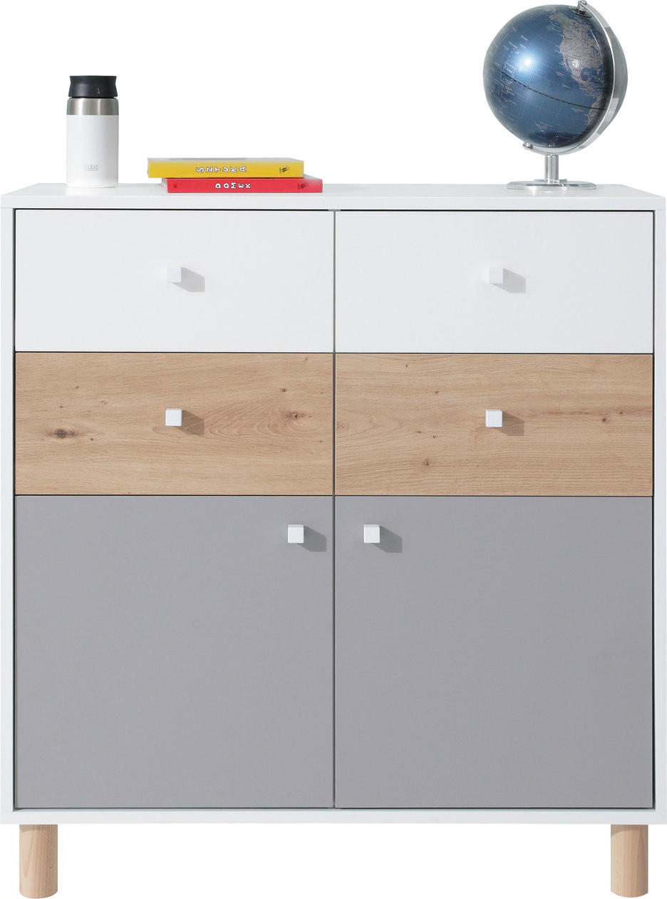 KOMMODE SANNIO 85/90/40cm mit Schubladen Türen Weiß - Weiß, Holzwerkstoff (85/90/40cm) - MASSENO