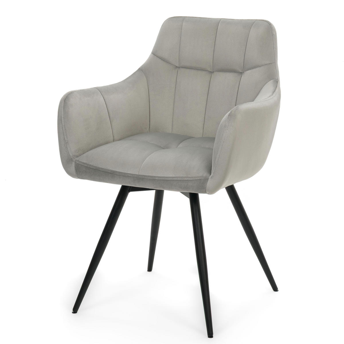 STUHL FANO drehbar gepolsterter mit Steppung - hellgrau - Velour - Hellgrau/Schwarz, Textil/Metall (58/83/59cm) - NEW HOME