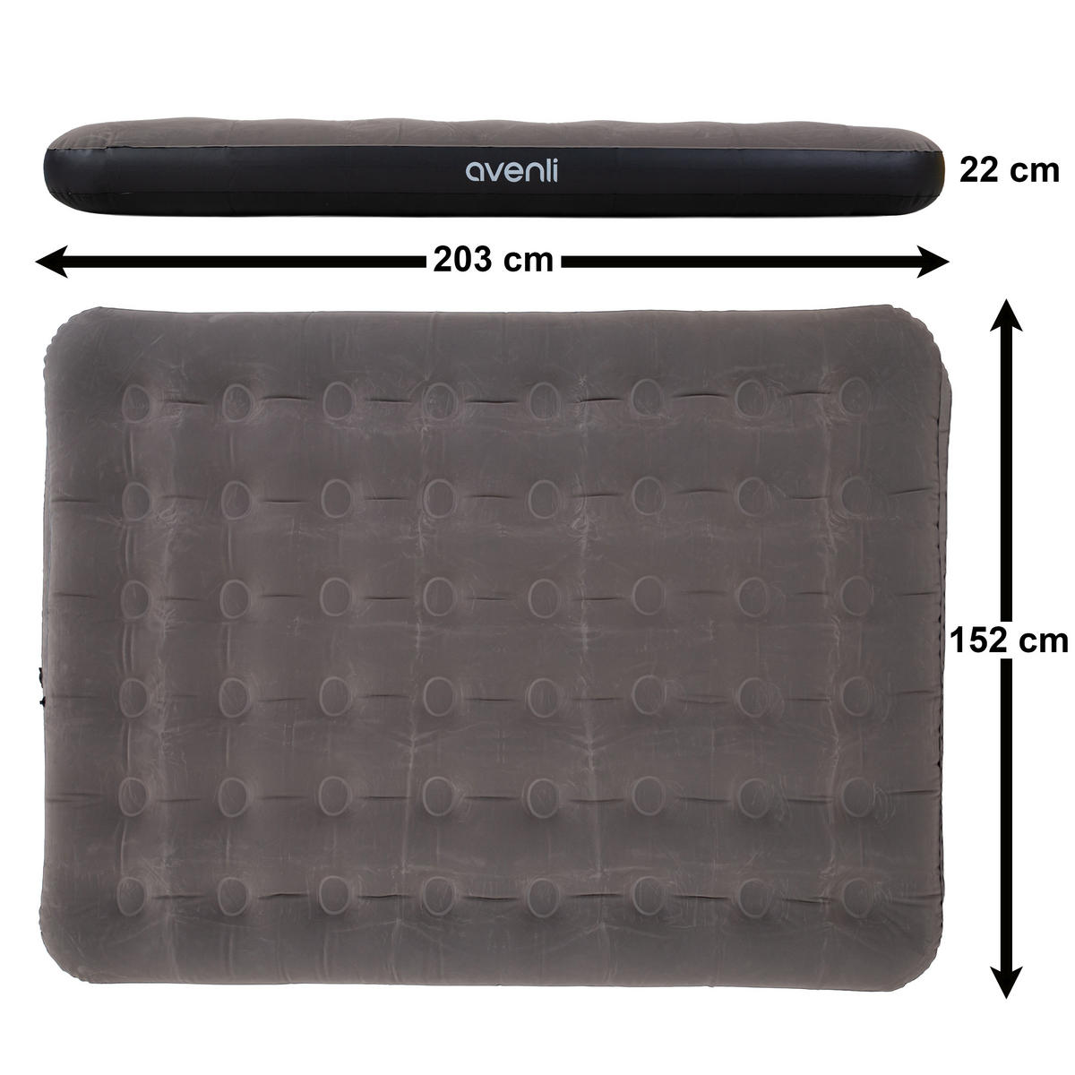 LUFTBETT Luftmatratze Camping CloudCoil grau 203x152x22cm - Grau, Kunststoff (152/203cm) - Avenli