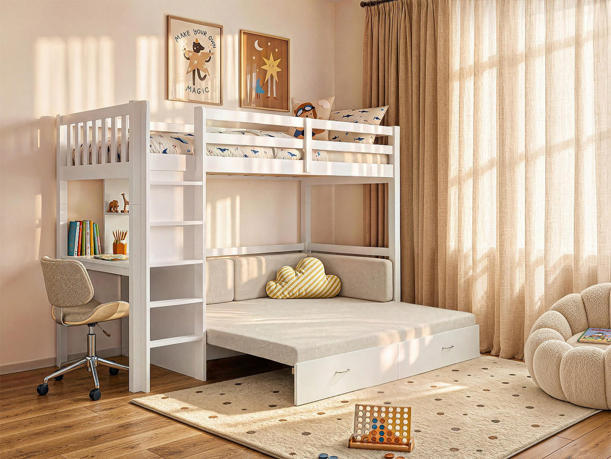 HOCHBETT - 1 Person - holz - weiß Orpelia - Weiß, Holz (90/190cm) - Vente-Unique