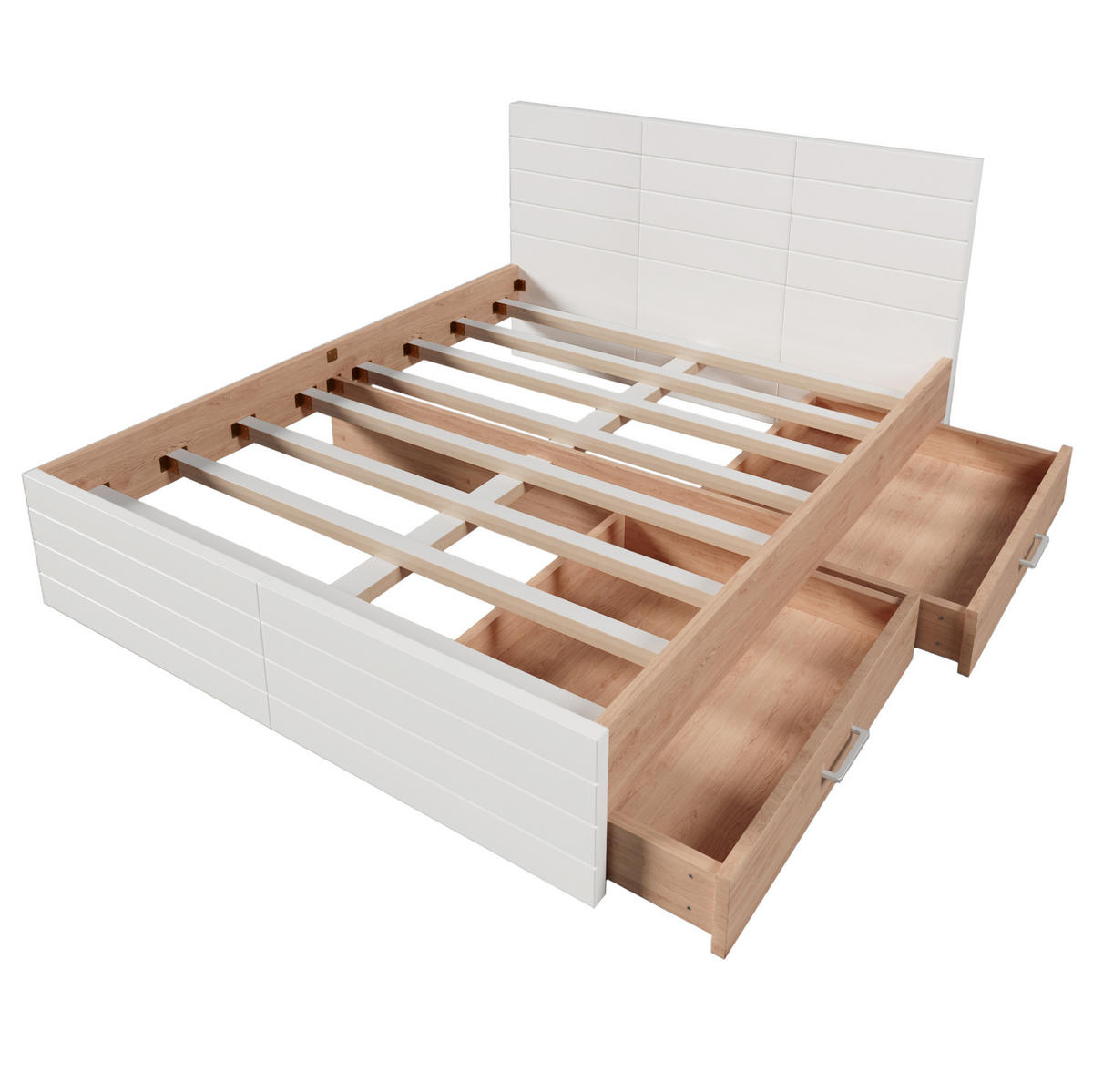 BETT 160/200 cm mit 2 Schubladen, Lattenrost inklusive, Weiß/Eiche - Weiß, Holzwerkstoff (160/200cm) - Redom
