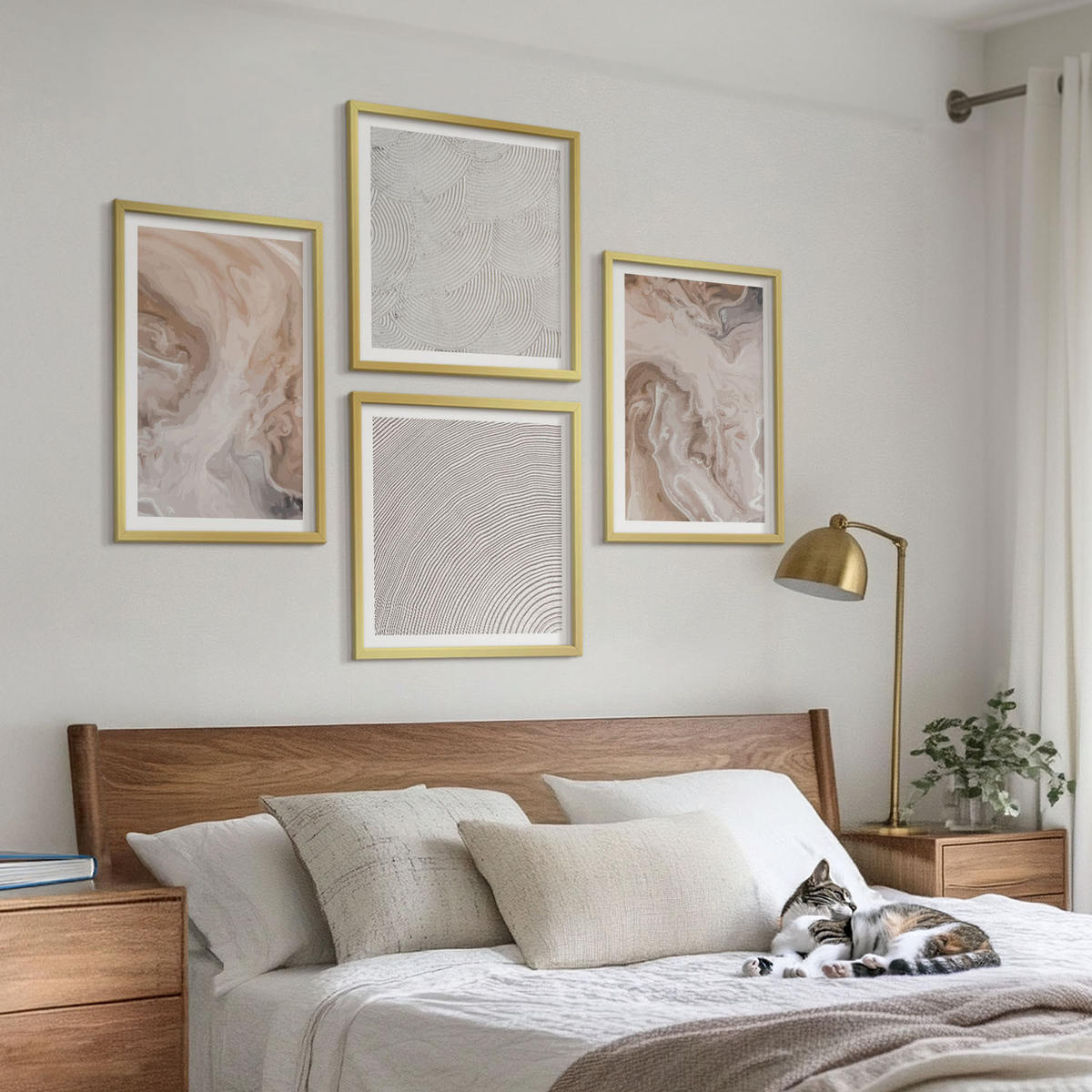 WANDBILDER 4er Set - 50x50 cm & 40x60 cm Goldrahmen - Marmorstein-Texturmuster - Goldfarben, Kunststoff (50/50cm) - ArtPrintCave