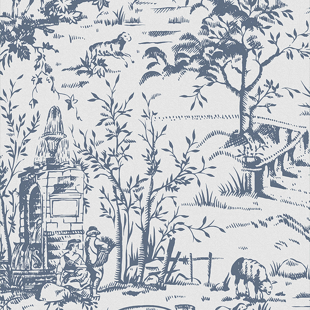 VLIESTAPETE Toile de Jouy Dark Seaspray | Blau Weiß | Ländlich | 10mx52cm - Blau, Papier/Kunststoff (52/1000cm) - LAURA ASHLEY
