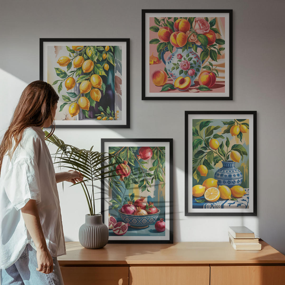 BILDER SET 4er Set - 50x50 cm & 40x60 cm Schwarzer Rahmen - Fruchtzusammensetzungen - Schwarz, Kunststoff (50/50cm) - TULUP