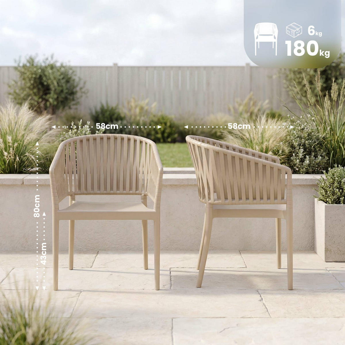GARTENSTUHL 4er Set Kunststoff Taupe - Taupe, Kunststoff (58/80/58cm) - CLP