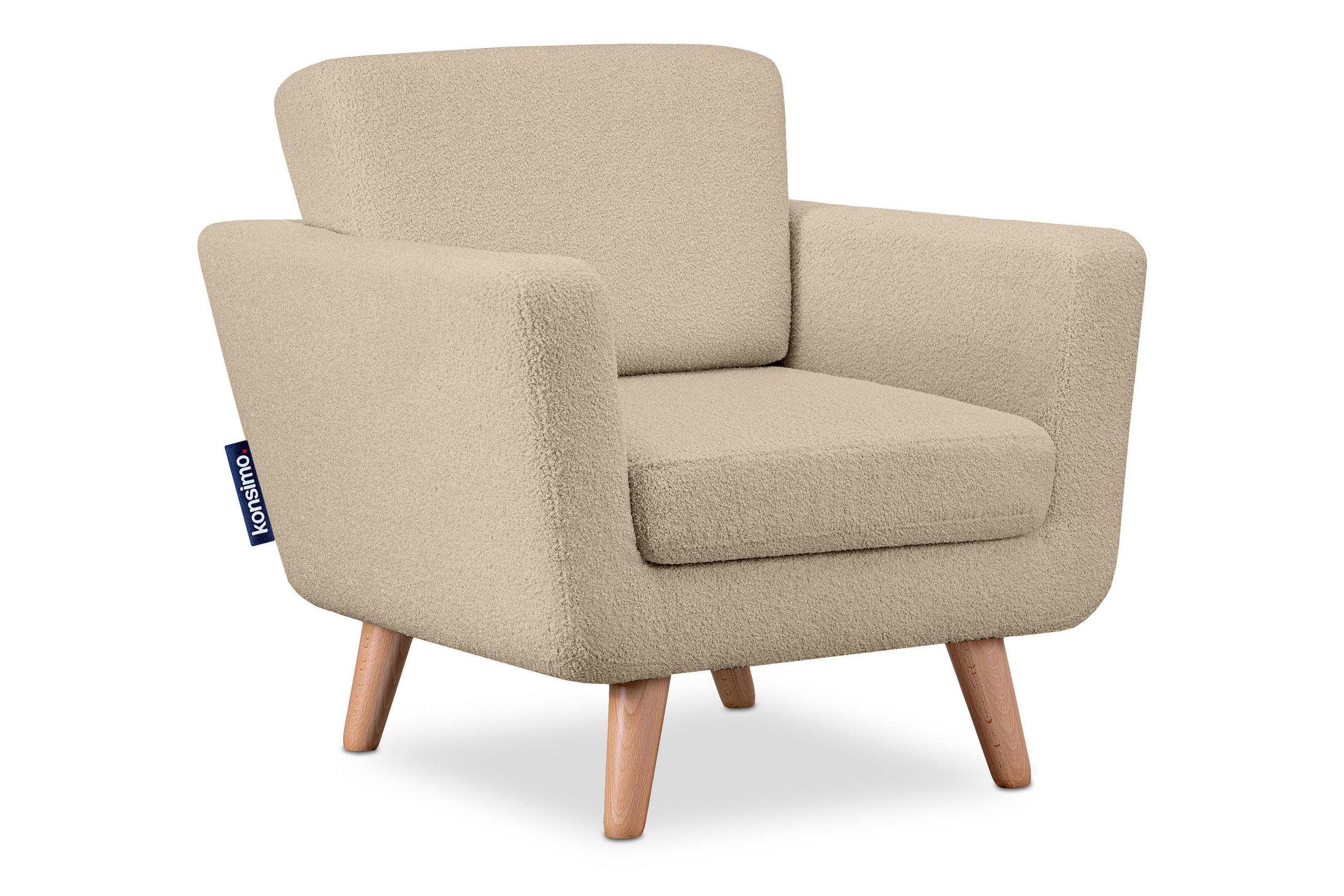 SESSEL TAGIO Massivholz-Beine, Beige - Beige/Braun, Buchenholz/Textil (86/80/88cm) - KONSIMO®