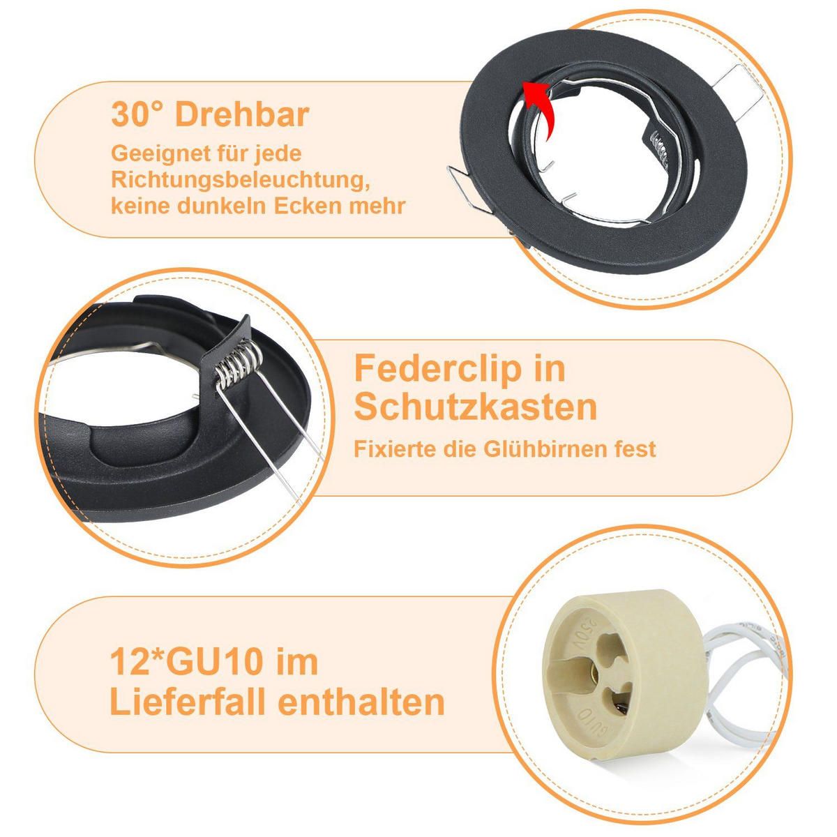 ZAPUŠTĚNÉ bodové svítidlo Ahaus II 9/9/3 cm (sada 12 ks) - černá, kov (9/9/3cm) - Nettlife