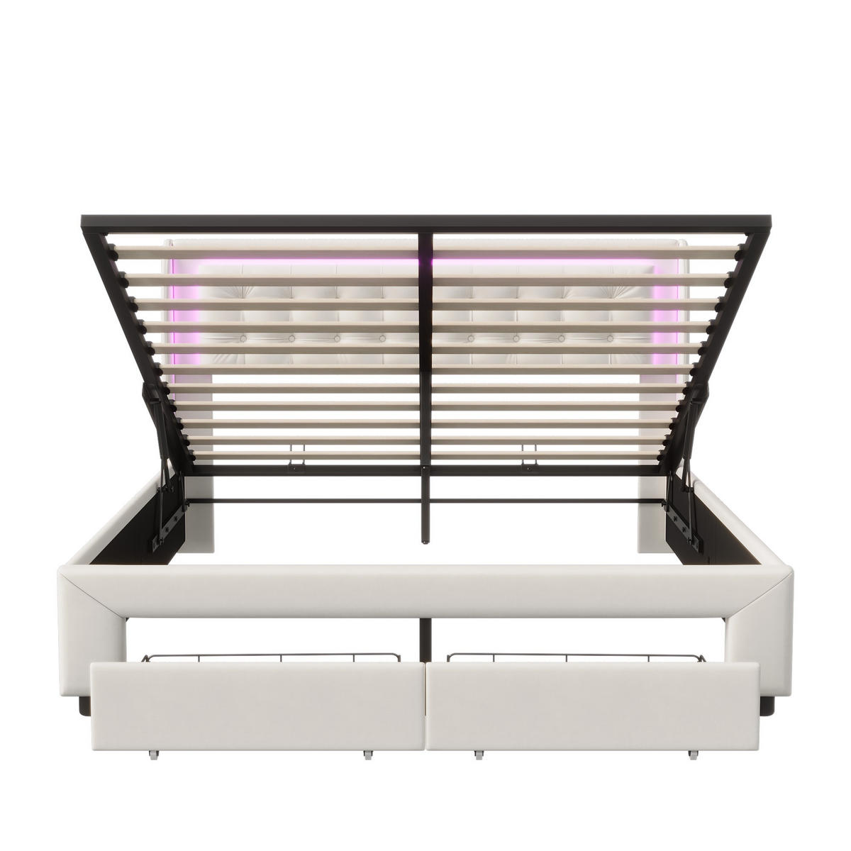 POLSTERBETT 140x190cm LuxeDream mit Hydraulik-System, RGB-LED-Beleuchtung & 2 Schubladen, Samt, Beige - Beige, Textil (140/190cm) - DELFA