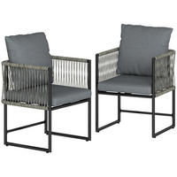 GARTENSTUHL 2er Set wetterfest Gartenstühle aus Stahl PE-Rattan mit Kissen Armlehne Rückenlehne 52x52x66 cm Dunkelgrau - Dunkelgrau, Metall (52/66/52cm)