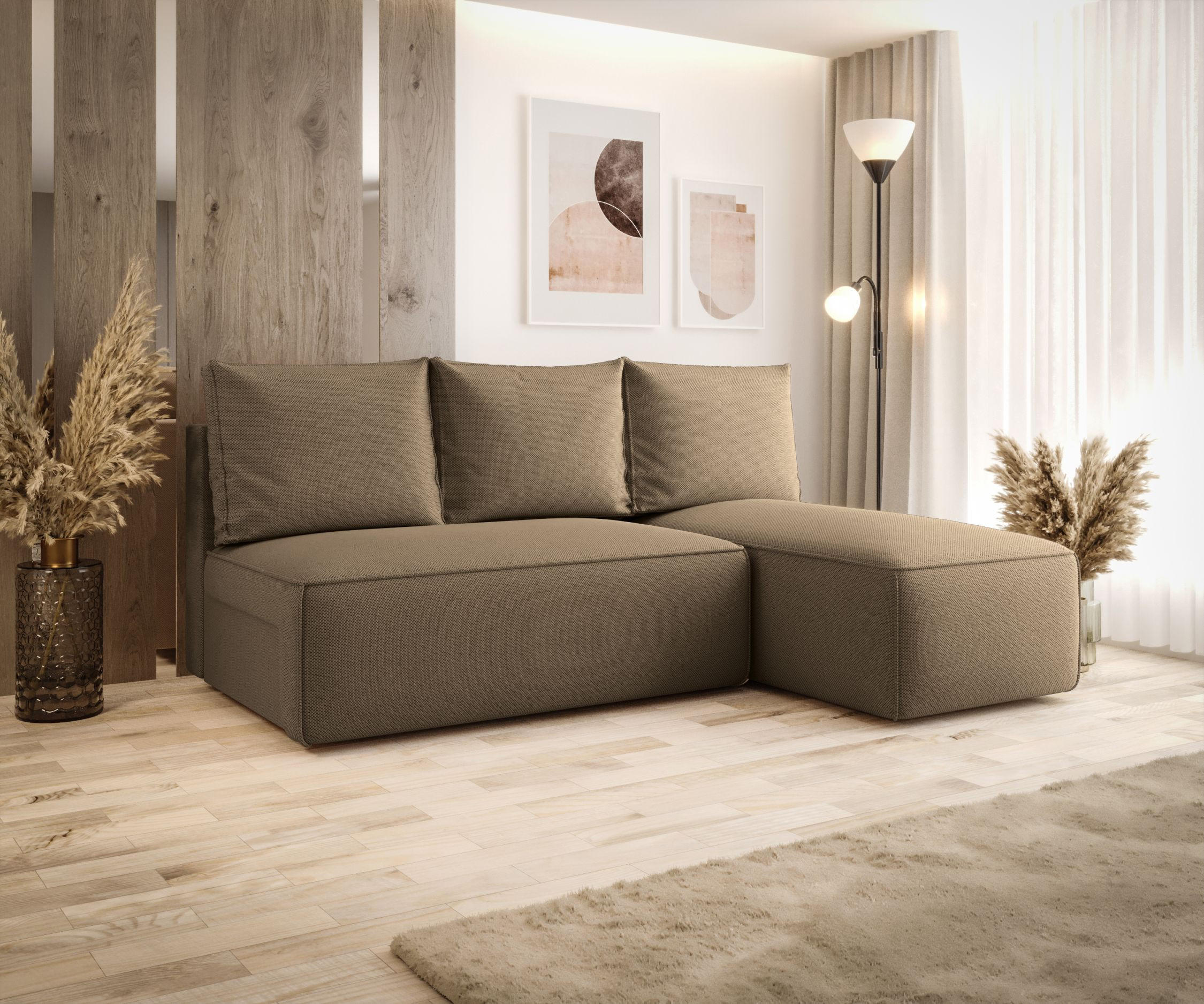 ECKSOFA mit Schlaffunktion SAVIO MINI Curio 20 Rechts - Braun, Textil (200/140cm) - Bedante