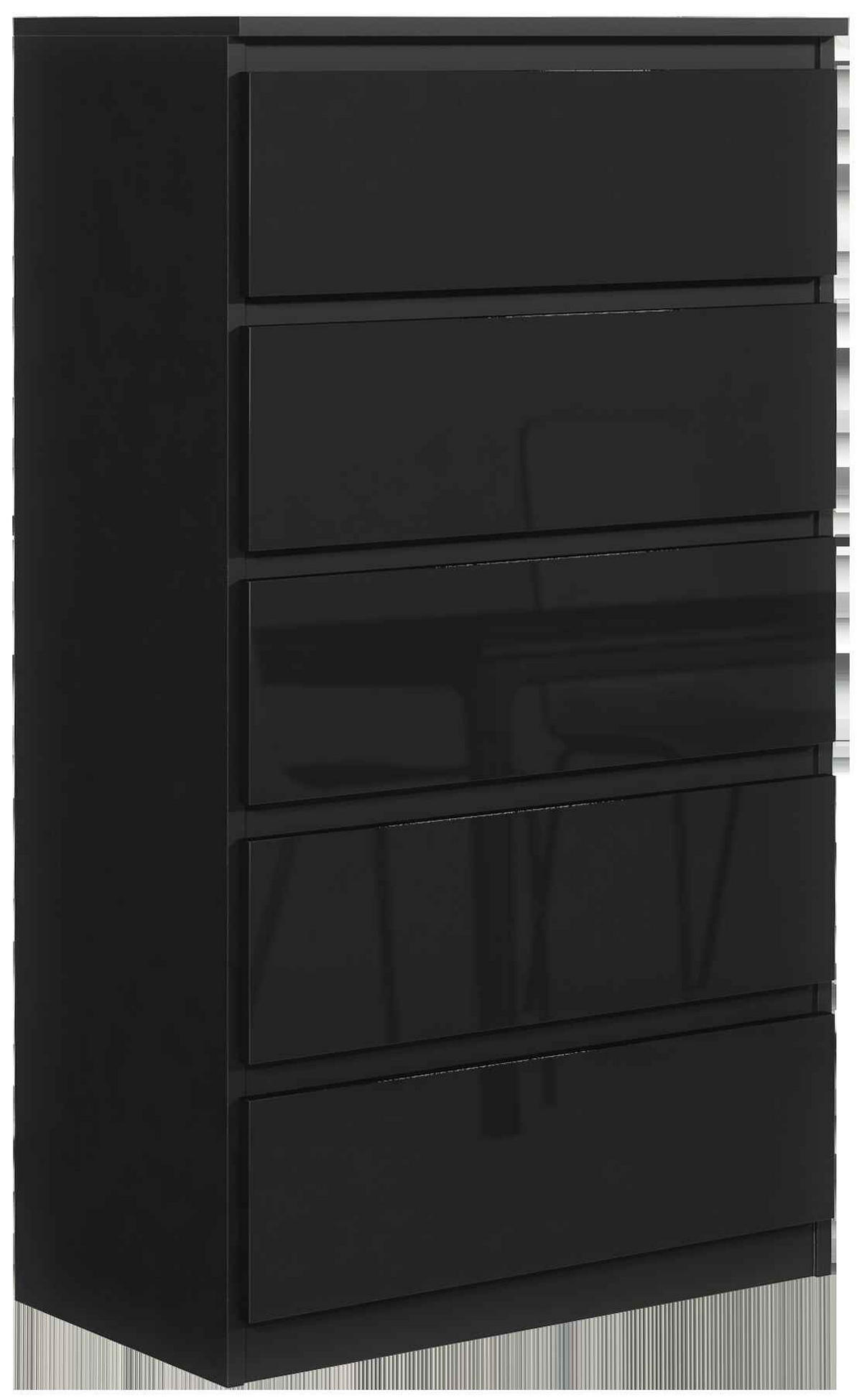 KOMMODE NUDO 70/124,5/39cm mit 5 Schubladen Türen Schwarz - Schwarz Hochglanz/Schwarz, Holzwerkstoff (70/124.5/39cm) - MASSENO