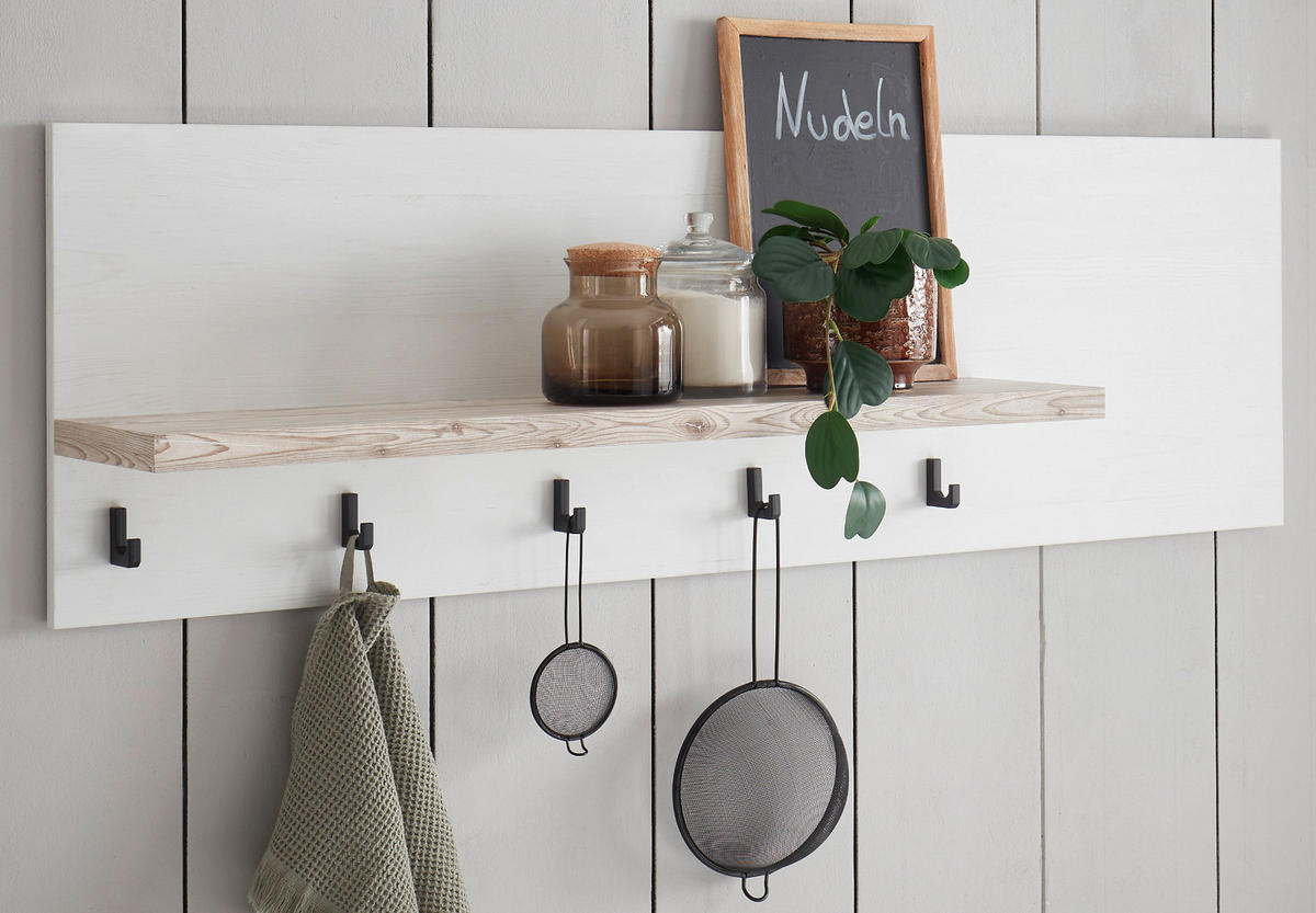 KÜCHENREGAL weiß Pinie Landhaus Küche, Wandregal 130 cm Gewürzregal - Weiß/Pinienfarben, Holzwerkstoff (130/40/20cm) - Furn.Design