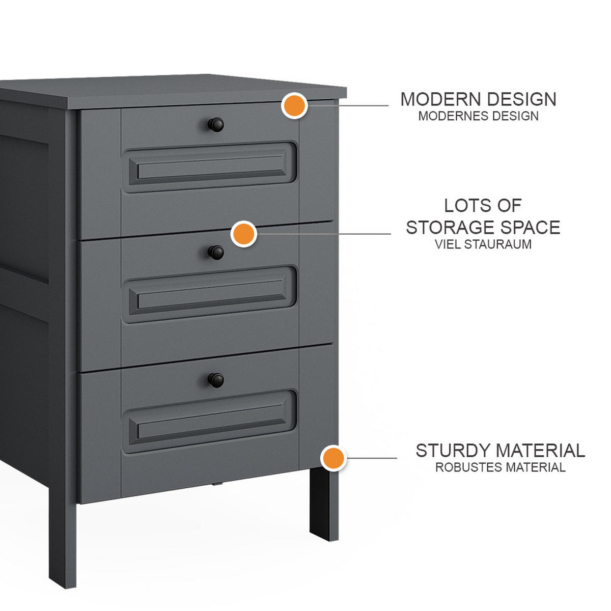 KOMMODE Ajaton Grau 60 x 88.4 cm - Grau, Holzwerkstoff (60/88.4/53.4cm) - VitaliSpa