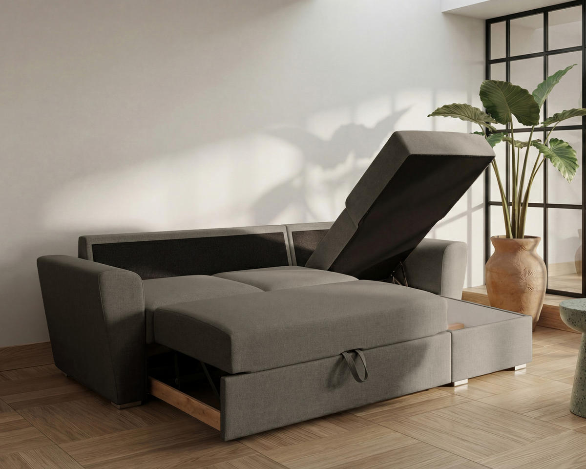 ECKSOFA Bellano Ecksofa L-Form- links oder rechts montierbar, grau - Grau, Holz (243/156cm) - Homesy