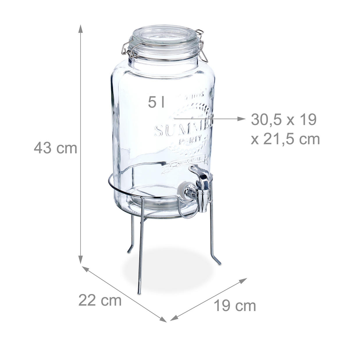 GETRÄNKESPENDER - Transparent, Glas/Kunststoff (5L) - Relaxdays