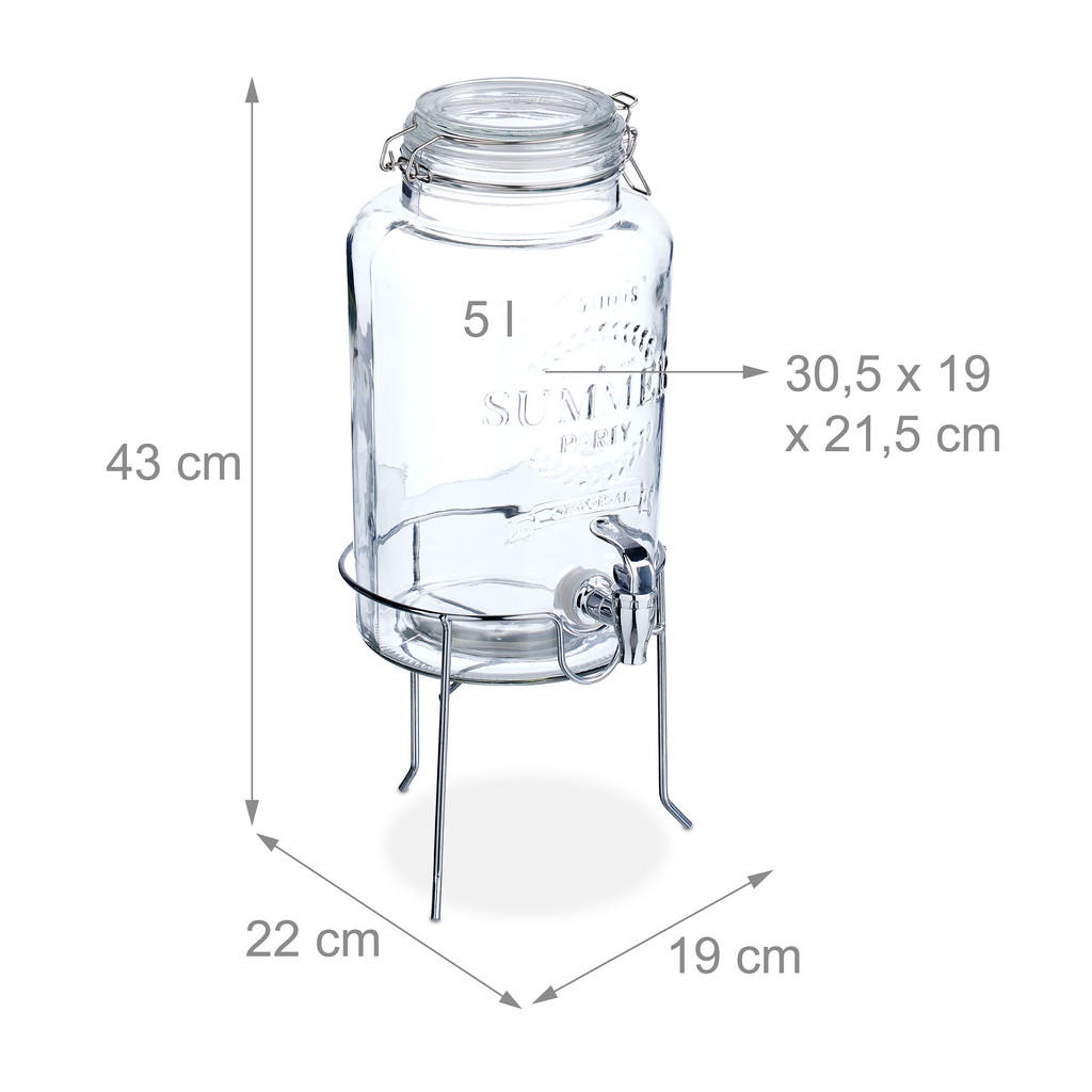 Thumbnail - Relaxdays Getränkespender, Transparent, Glas, Metall, Kunststoff, 5 L, Zapfhahn, Essen & Trinken, Barausstattung