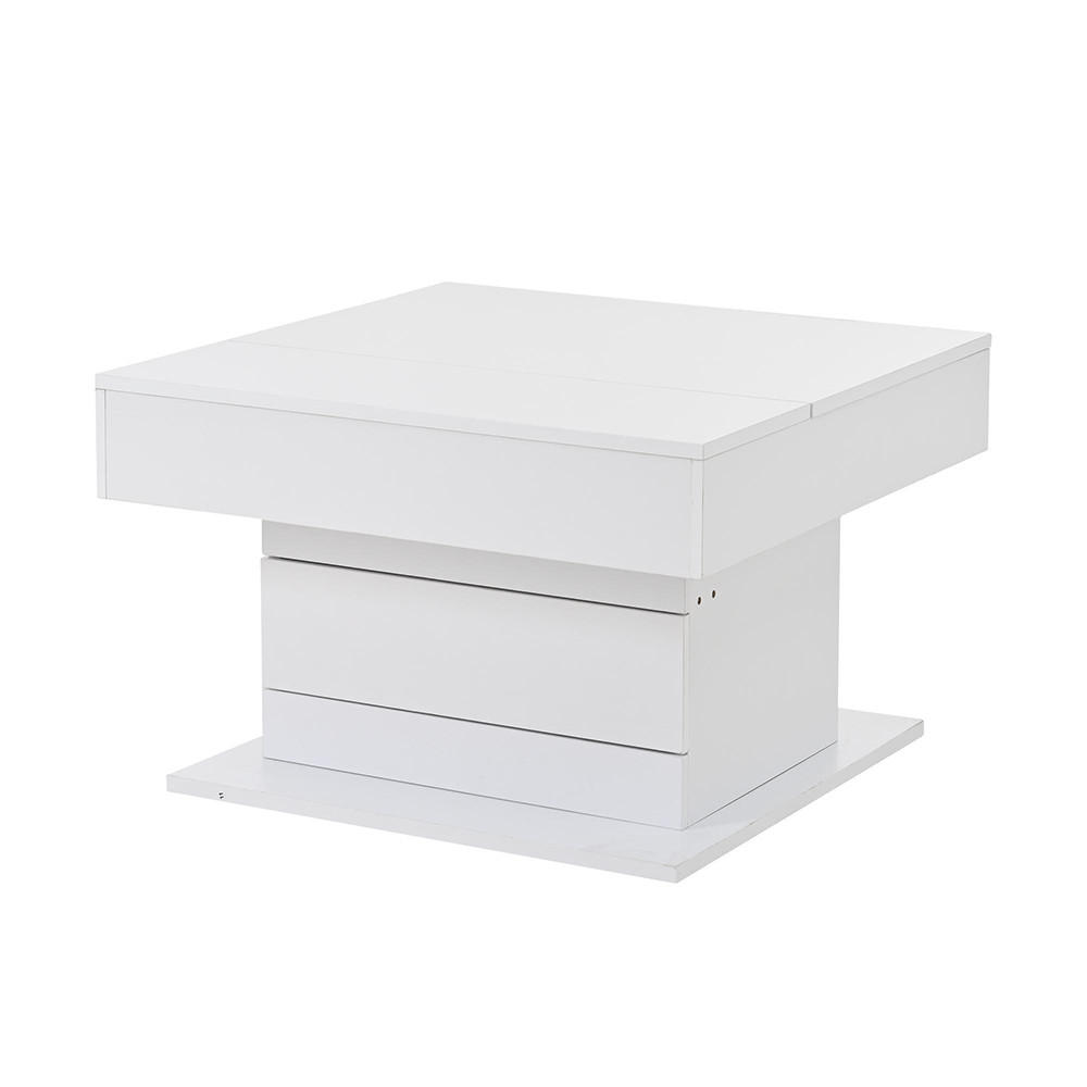COUCHTISCH in 70x70x45cm, Obere Tischplatte 360° frei drehbar, Weiß - Weiß, Holzwerkstoff (70/70/45cm) - KOMHTOM