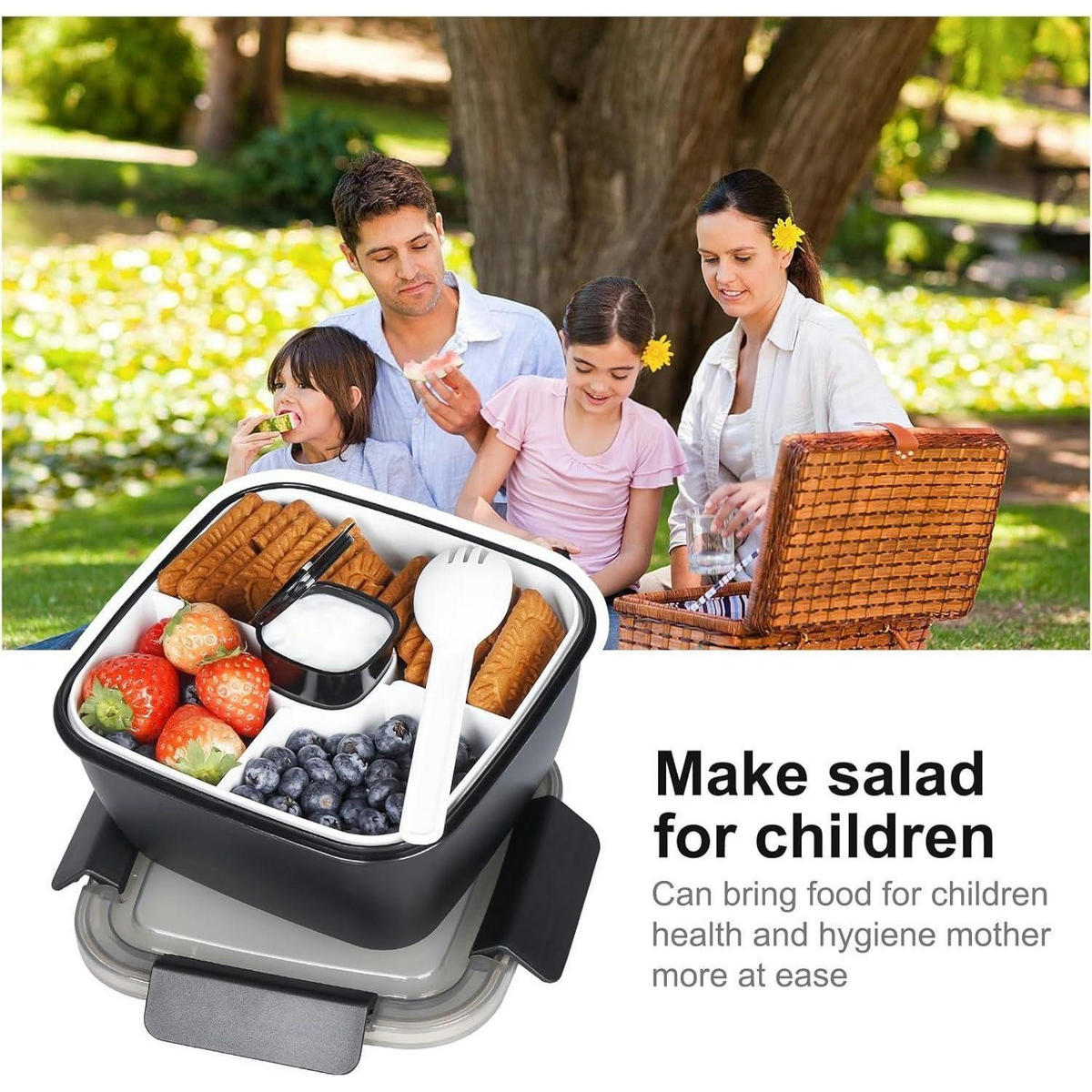 LUNCHBOX 3 Fächer mit Dressingbehälter und Gabel 1500 ML Schwarz - Schwarz, Kunststoff (17.5/17.5/9.9cm)