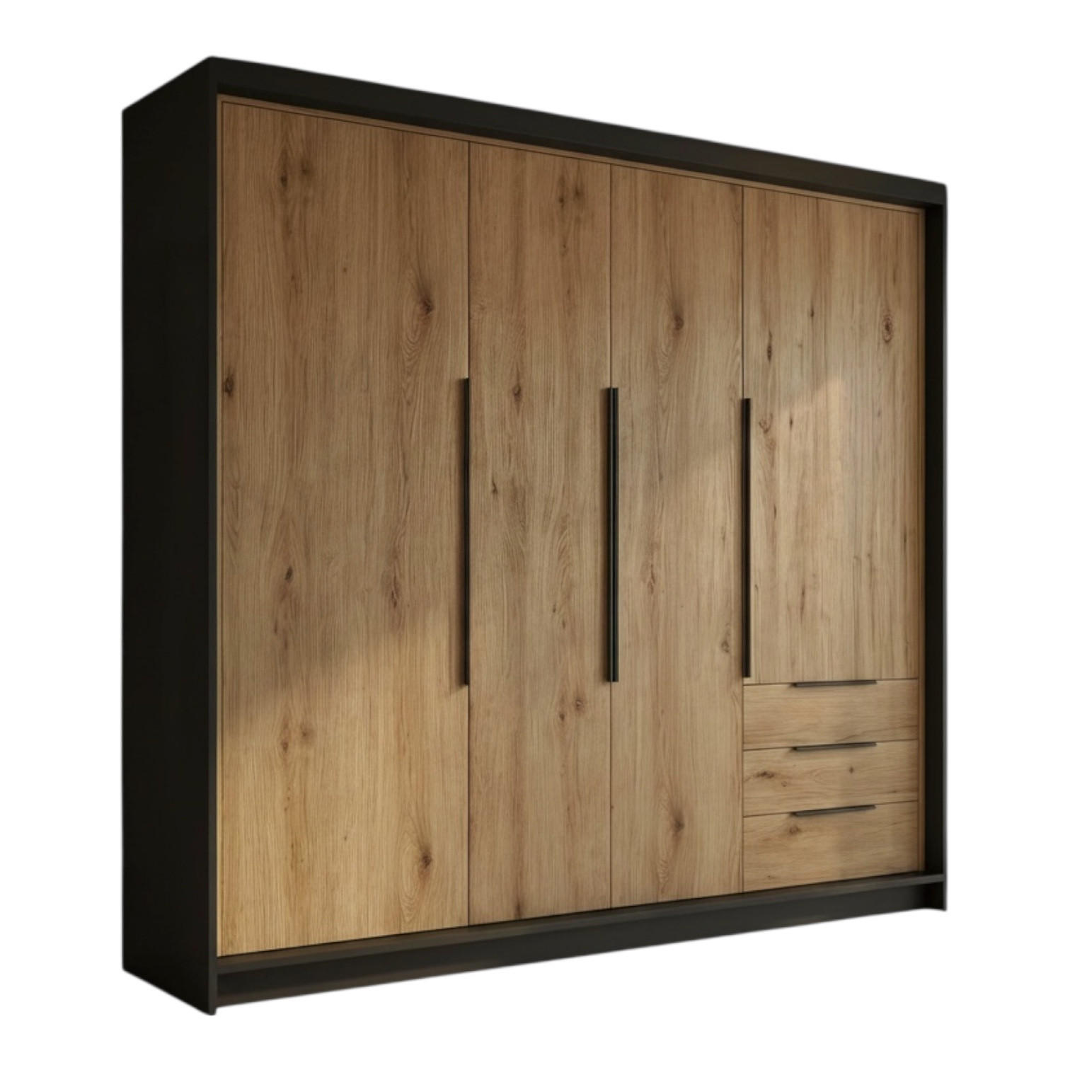 DREHTÜRENSCHRANK KLARI Schwarz Sonoma Schubladen 200 cm - Schwarz/Braun, Holzwerkstoff (200/215/59.5cm) - A&J MöbelLand