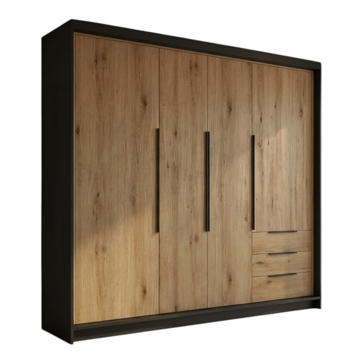 DREHTÜRENSCHRANK KLARI Schwarz Sonoma Schubladen 200 cm - Schwarz/Braun, Holzwerkstoff (200/215/59.5cm) - A&J MöbelLand