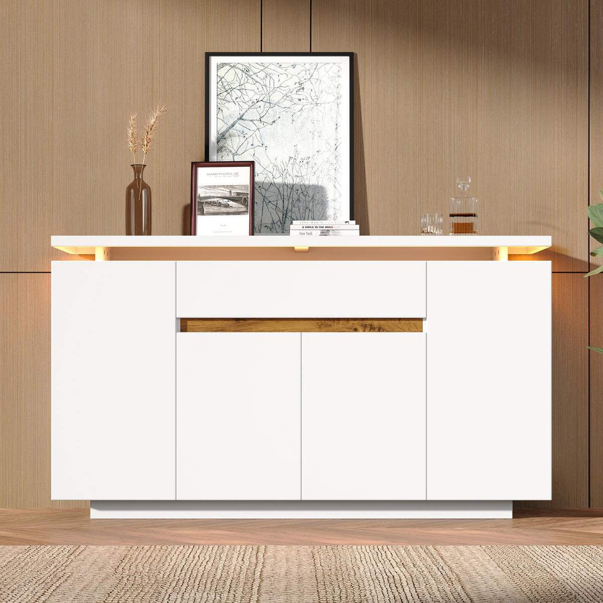 SIDEBOARD mit LED-Beleuchtung Weiß 140x40x80cm - Weiß, Holzwerkstoff (40/80/140cm) - FLIEKS