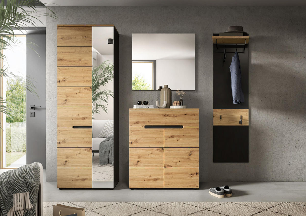 GARDEROBEN-SET CANU 4-tlg. (B/H/T: ca. 220/190/37 cm) in Basalt grau/Artisan Nachbildung - Grau, Holzwerkstoff (220/190/37cm)