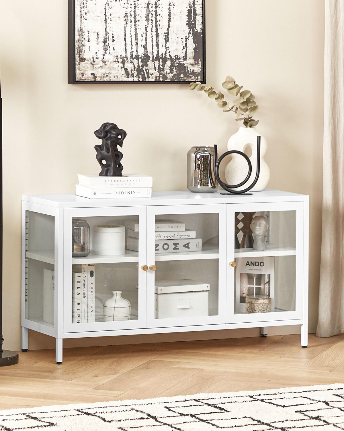 SIDEBOARD se skleněnými dveřmi Kov 115 cm Bílý Newport - bílá, kov (115/65/35cm) - Beliani