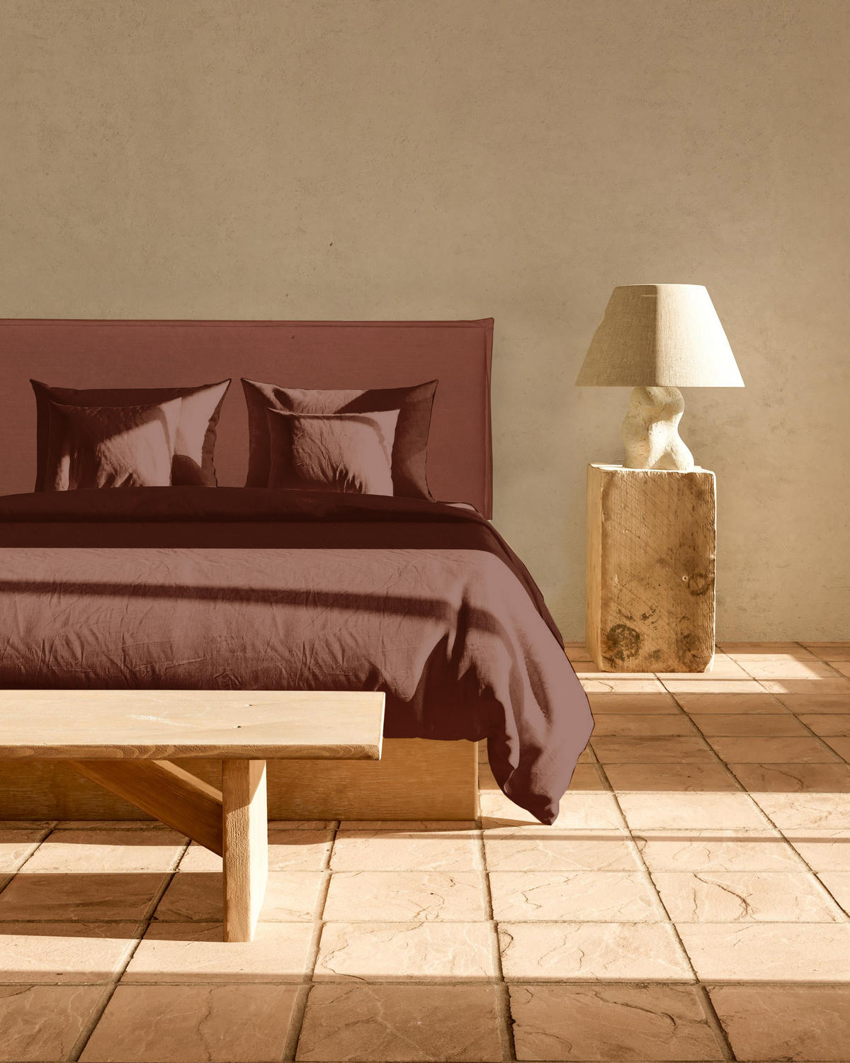 KOPFTEIL Gepolstertes aus 100% Leinenstoff Terrakotta 160/100/8 cm EDMOND - Rot, Textil (160/100/8cm) - RNT By Really Nice Things