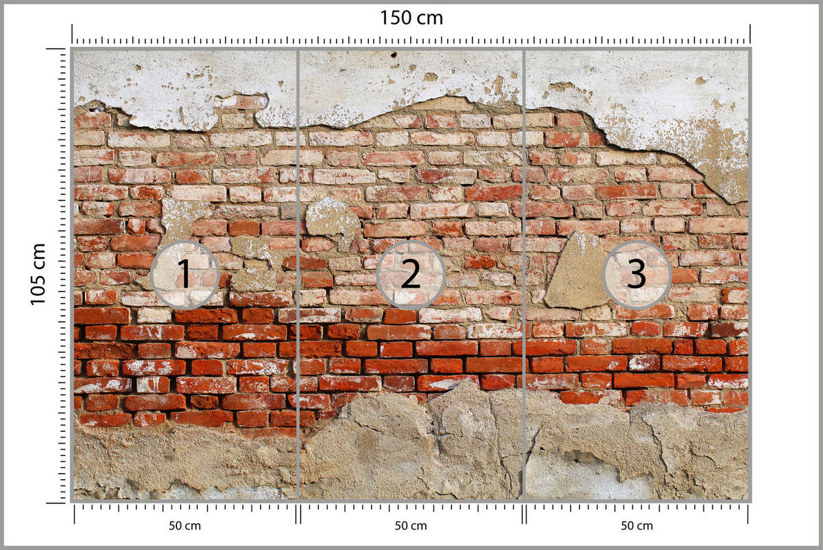 FOTOTAPETE für Wohnzimmer Alte Rissige Rote Ziegelwand Rustikal 150x105 - Beige/Rot, Papier (150/105cm) - Muralo