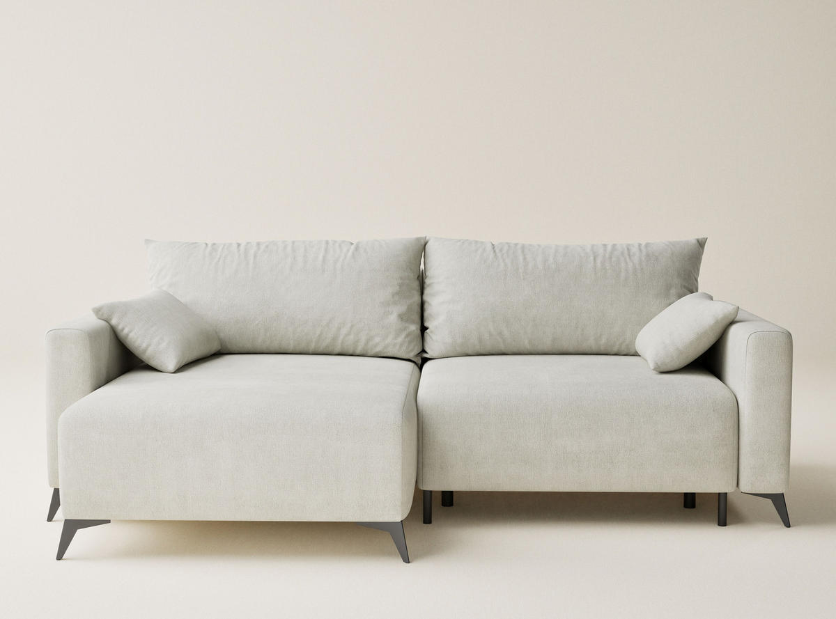 ECKSOFA MIT SCHLAFFUNKTION Leon Creme Webstoff - Creme/Schwarz, Holz/Holzwerkstoff (148/239cm) - Maison de Reve